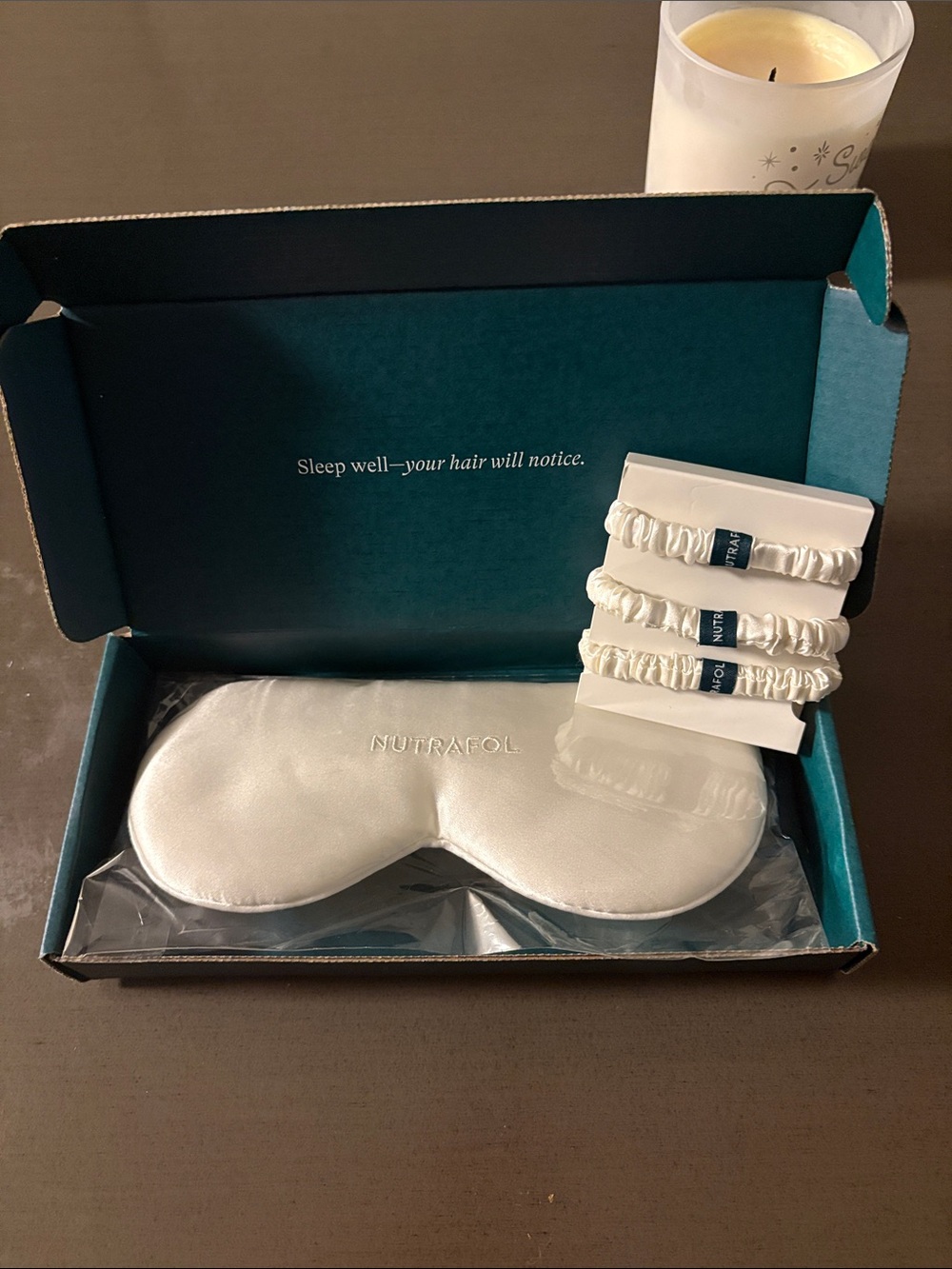 Nutrafol White Satin Sleep Mask with Matching Hair Scrunchies